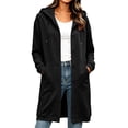 thumbnail image 3 of Womens Button-Up Sweatshirt Drawstring Button Down Loose Long Sleeve Casual Solid Color Mid Length Hoodie Coat with Pockets M, 3 of 9