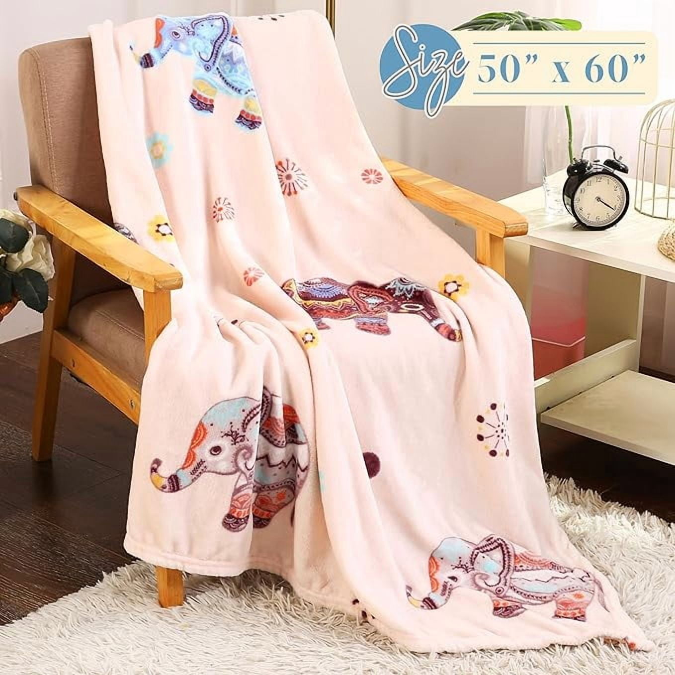 Elegant Comfort Lightweight Printed Throw Blanket- All Season, Soft, Cozy and Plush- Decorative Throw Blankets, Perfect for Lounging, 50 x 60 inches, Boho Elephant, Throw Blanket