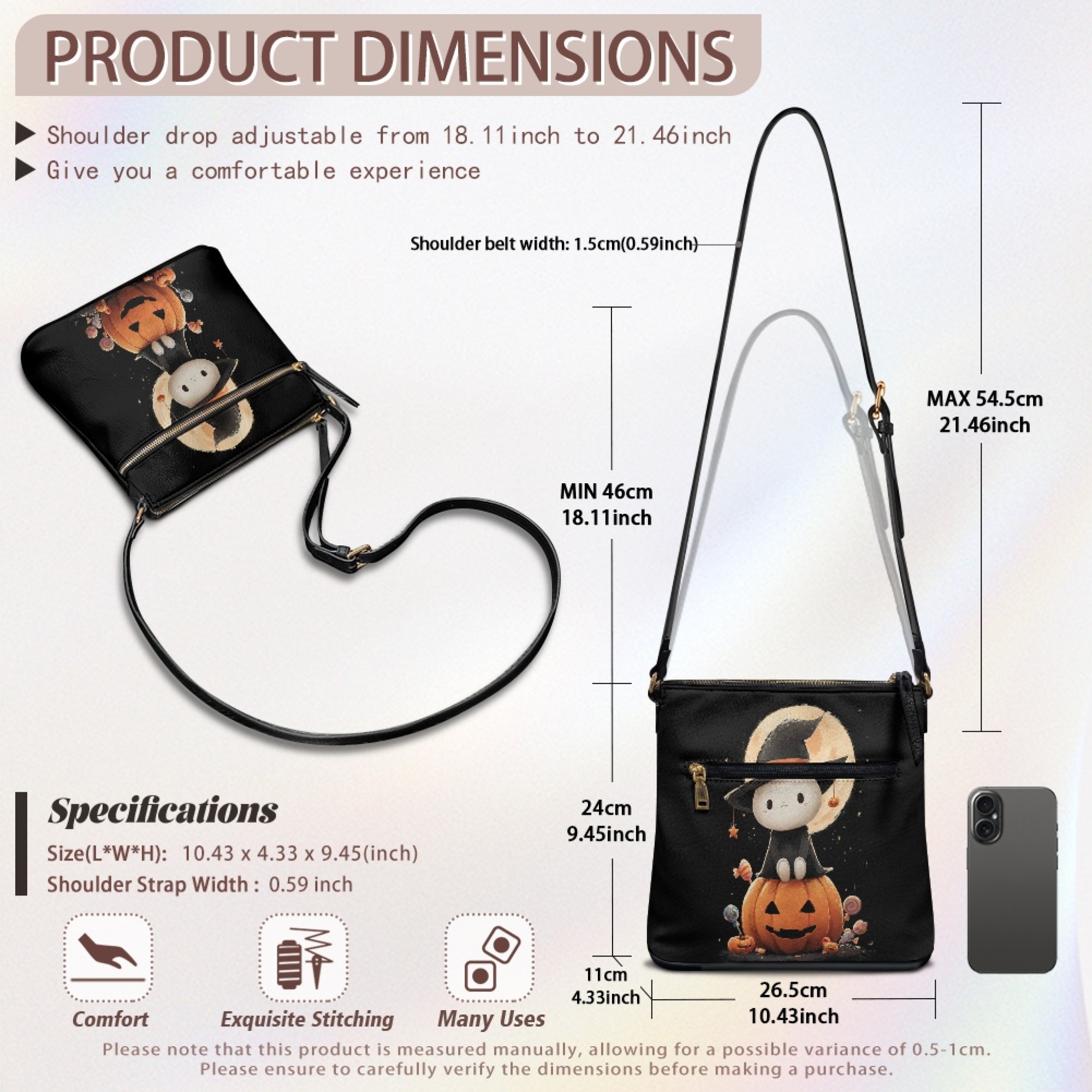 Kuiaobaty Ghost Pumkin Candy Print Crossbody Bag for Women Travel, Portable Waterproof Vegan Leather Hobo Purse Crossbody with Adjustable Strap, Multi Pockets Sling Handbag for Halloween