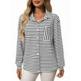 thumbnail image 2 of Womens Button Down Shirts Striped Classic Long Sleeve Collared Office Work Blouses Tops with Pocket White L, 2 of 9