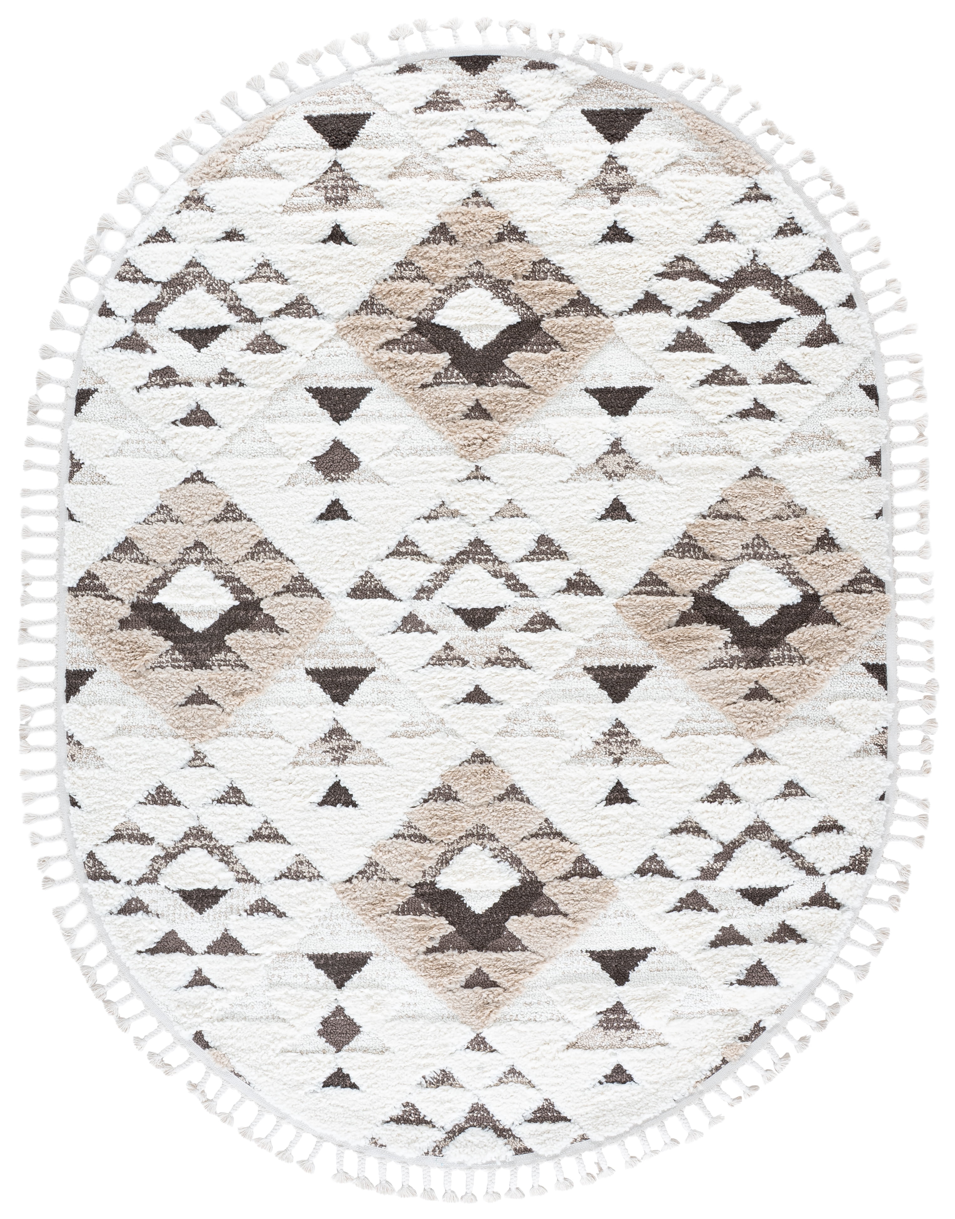 Safavieh Moroccan Tassel Larry Geometric Shag Area Rug, Ivory/Brown, 5'3" x 7'6" Oval