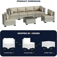 thumbnail image 2 of 7-Piece Outdoor Patio Furniture Set, PE Wicker Rattan Sectional Sofa Conversation Set with Tempered Glass Table & Thick Cushions - All-Weather Garden, Backyard Furniture,Beige, 2 of 7