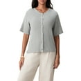 thumbnail image 2 of FOCUSNORM Women Autumn Knit Cardigan Half Sleeve Round Neck Solid Color Button Up Knitwear, 2 of 9