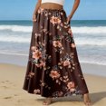 thumbnail image 2 of LWavelet Women Floral Print Tiered Maxi Skirt Elastic Waist With Pockets Boho Summer Long Skirt Coffee XL, 2 of 6