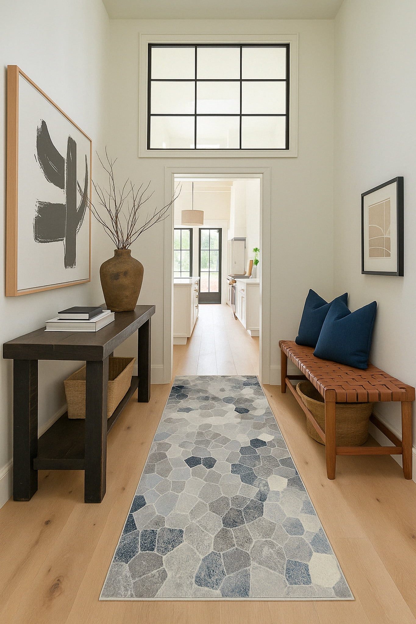 Rug Branch Havana 2' x 7' (Exact Size: 2'3" x 7') Geometric Indoor Runner Rug, Blue Beige, Contemporary - Entryway, Hallway, Bathroom, and Kitchen