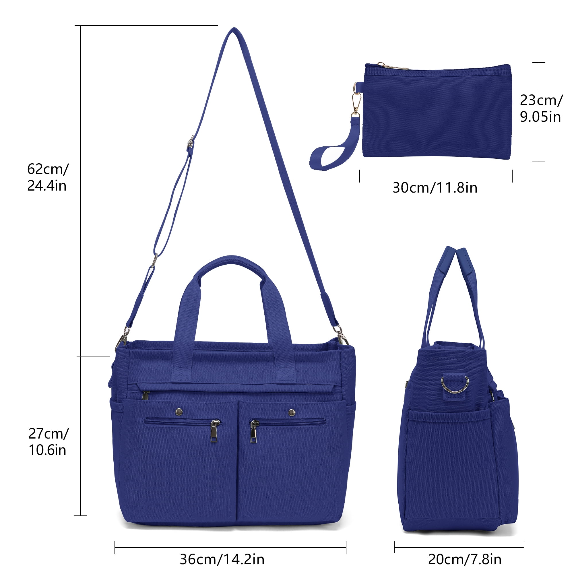 2pcs/set Women'S Large Canvas Tote Bag - Multi-Pocket Laptop Work Bag, Crossbody Shoulder Hobo Messenger Handbag, Purse for Travel, Gym, and Everyday Use