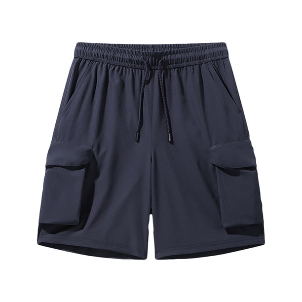 pstuiky Pantalones cortos de gimnasio, Pantalones cortos casuales de moda para hombre, sólidos, con cordón, cintura elástica y múltiples bolsillos Pantalones cortos de baloncesto