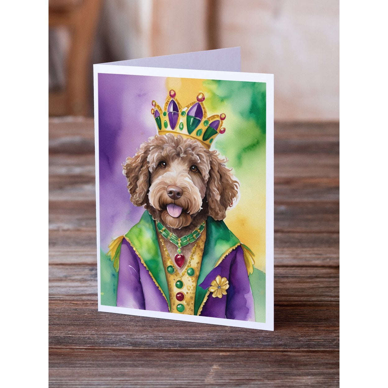 Labradoodle King of Mardi Gras Greeting Cards Pack of 8 7 in x 5 in