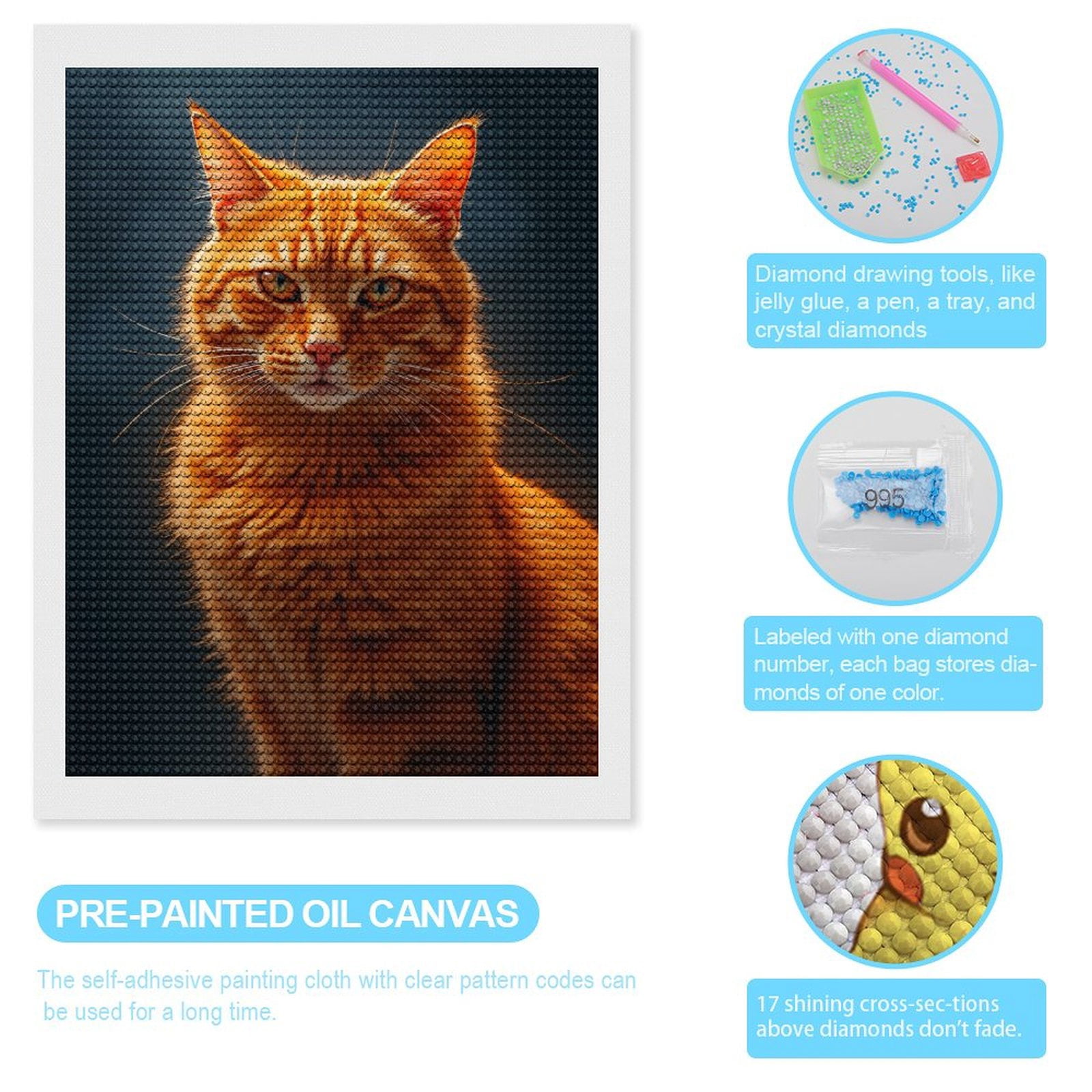 Diamond Art Kits for Adults, Orange Cat Regal Portrait 5D Diamond Painting Kits for Adults Beginners, DIY Full Drill Diamond Painting, Gem Art and Crafts 12x16