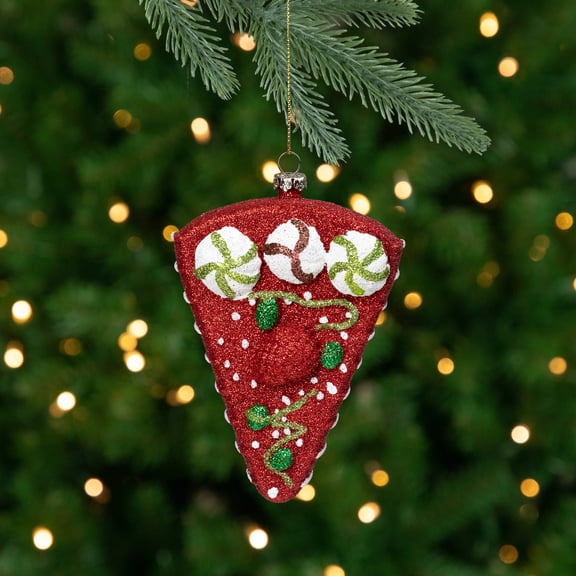 Northlight Glittered Shatterproof Strawberry Cake Slice Christmas Ornament - 5" - Red and White