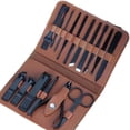 thumbnail image 2 of Juego de cortaúñas de acero inoxidable de 18 piezas, herramientas para manicura y pedicura, cortaúñas marrón, bolsa plegable, 2 of 3