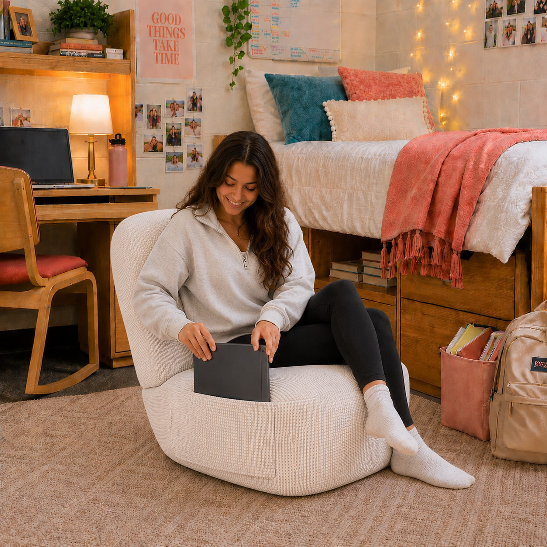 Sanford Living Roommate Rocking Accent Chair, Chenille Cloud White