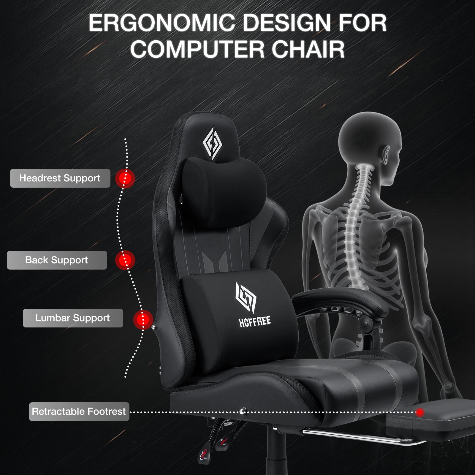 HOFFREE Massage Gaming Chair with Speakers, Leather Game Chair with Bluetooth and Music Rhythm RGB Lights, Big and Tall Gamer Chair with Footrest for Adults, Ergonomic Video Game Chair with Headrest