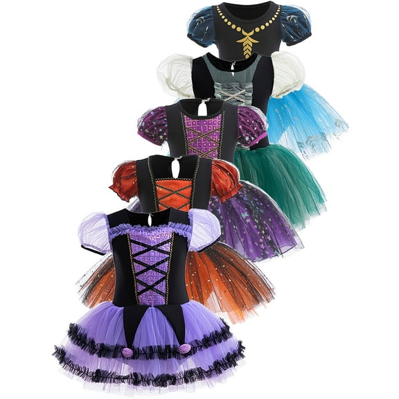 ATAIKU 3-8Y Kids Girls Witch Ballet Dress Leotards Skirted Tutu Dancewear Halloween Christmas Party Pincess Dresses