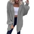 thumbnail image 1 of Long Cable Knitted Sweater Autumn Women Coat Open Front Warm Pullover Pockets Round Neck Outwear Solid Color Cardigan Fashion Loose Knitwear, 1 of 6