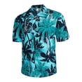 thumbnail image 1 of Camisa de manga corta para hombre con estampado de coco cian estilo vintage tropical con cuello vuelto - Talla M, 1 of 5