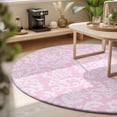 thumbnail image 3 of Round Area Rugs 6Ft, Pink Boho Flowers Non-Slip Washable Circle Rugs Carpet, Vintage Ethnic Flowers Botanical Indoor Outdoor Rug Floor Mats Throw Runner for Bedroom Living Room Bathroom, 3 of 8