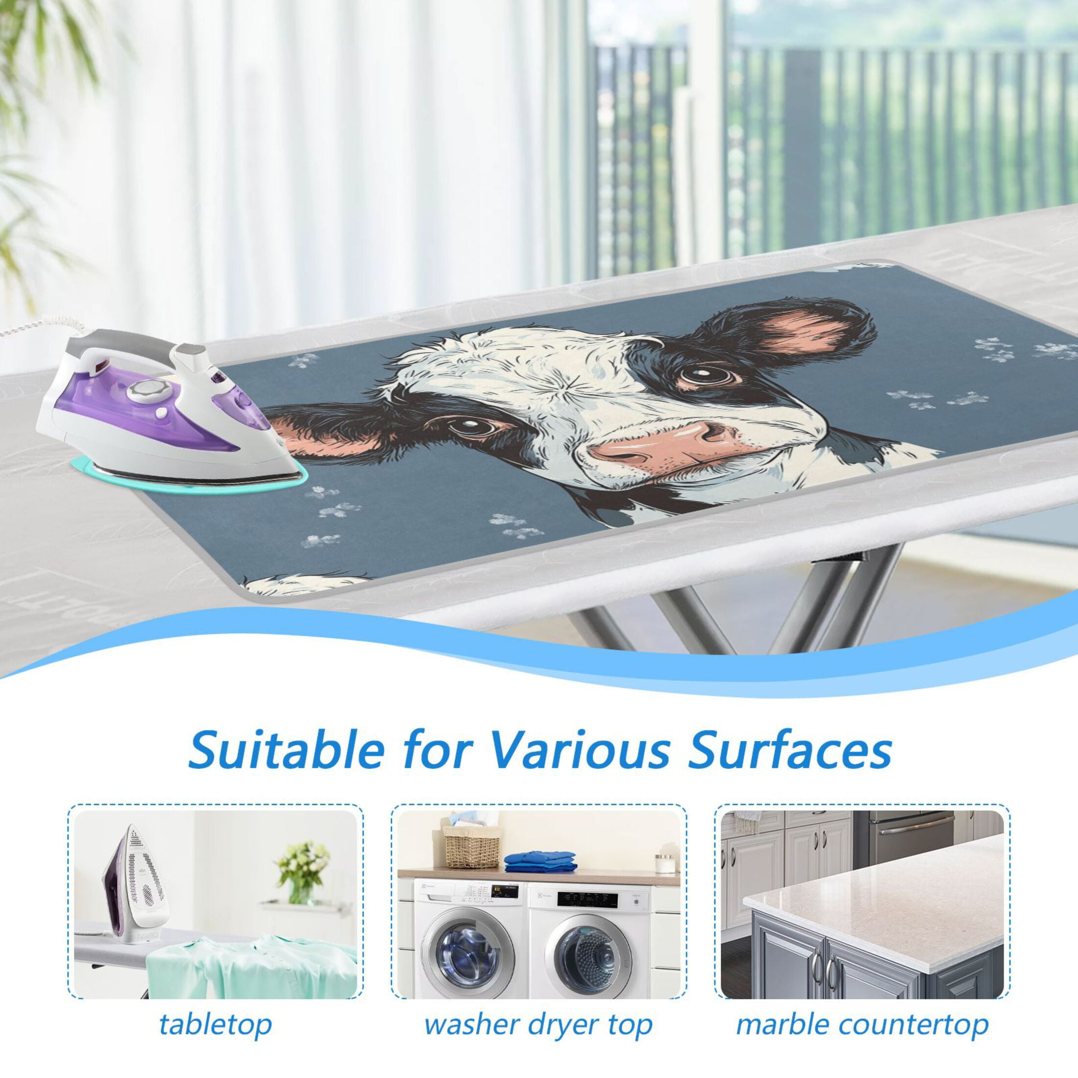 Cow Faces Hand Drawn Ironing Mat Blanket Portable Travel Ironing Pad Heat Resistant Pad 47.2" x 27.6”