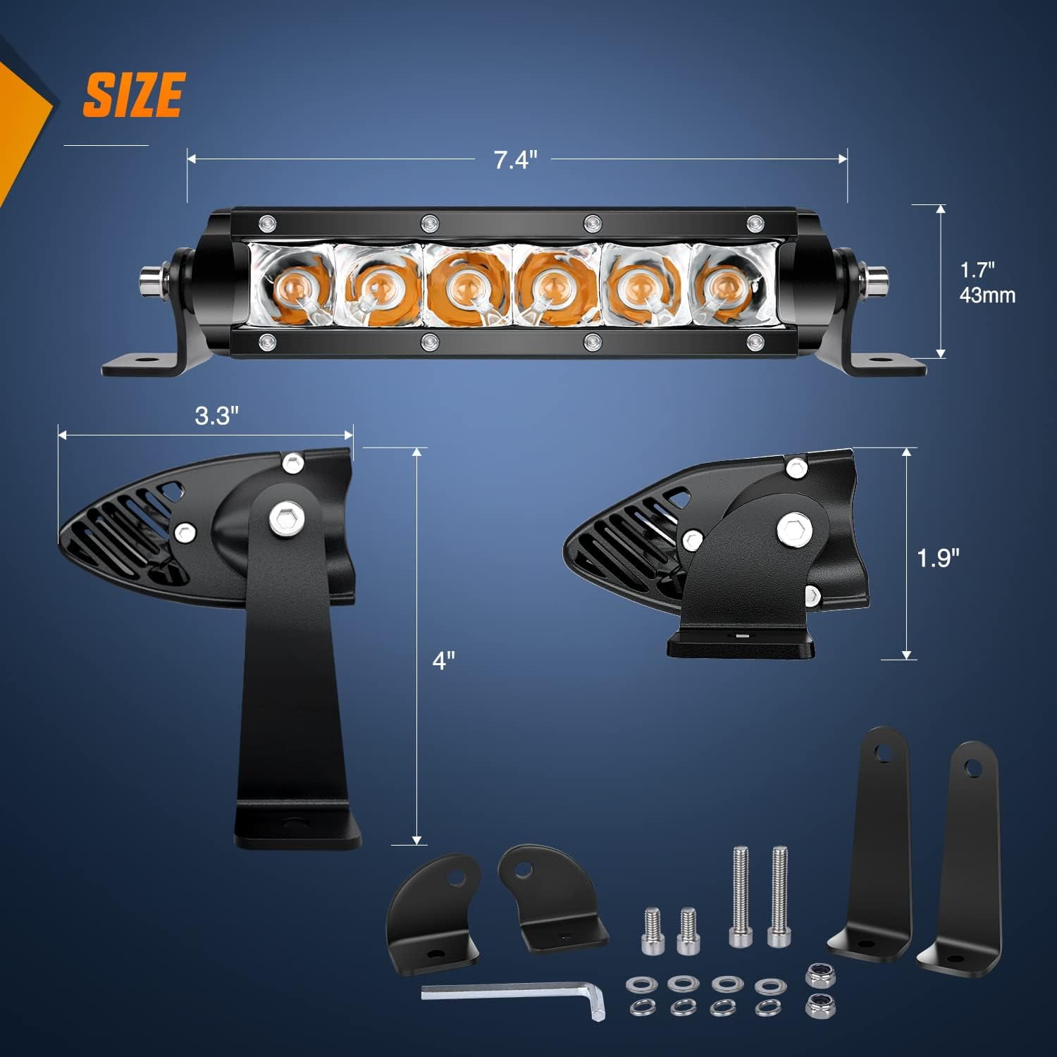 Nilight 7 Inch Amber Single Row Led Light Bar Super Slim 2PCS 30W Spot Driving Fog Off Road LED Lights Bumper Lights for Trucks Motorcycle Bicycle ATV 2 Style Mounting Brackets, 2 Years Warranty