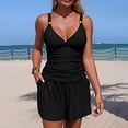 thumbnail image 6 of VISALY Womens Tankini Swimsuits 2 Piece Ruched Tankini Bathing Suits Tummy Control Bathing Suit with Pocket Boyshorts Push Up Bathing Suits V Neck Swimsuits 2026 Beach Swimwear Black M, 6 of 8