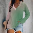 thumbnail image 2 of KIHOUT - Blusas casuales para mujer, liquidación 2024, moda clásica, color degradado, cuello en V, blusas holgadas básicas de otoño, blusas tipo túnica de manga larga, 2 of 4