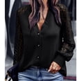 thumbnail image 2 of Blusa de mujer Color puro cuello en V Casual cómoda transpirable camisa de moda de un solo pecho para viajes, 2 of 7