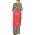 thumbnail image 2 of Sakkas Sabra Womens Long Casual Cover-up Tunic Kaftan V neck Dress - 1917-Fuchsia - XL, 2 of 5