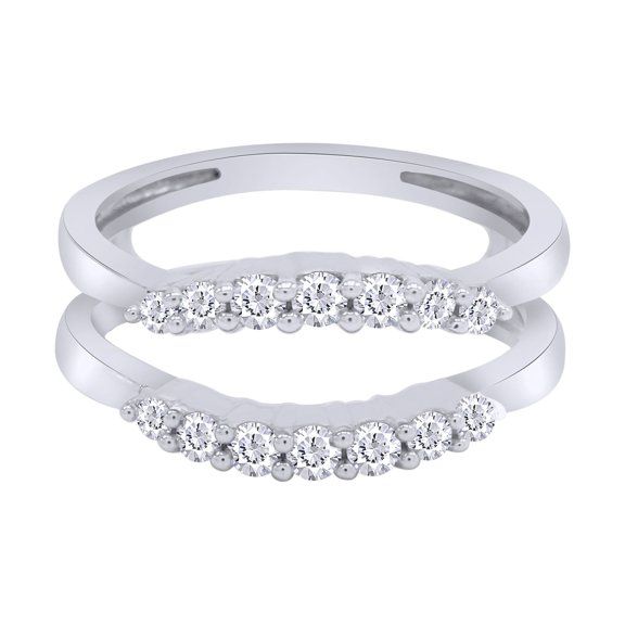 Round White Cubic Zirconia Curve Enhancer Guard Ring in 10k White Gold Ring Size - 9