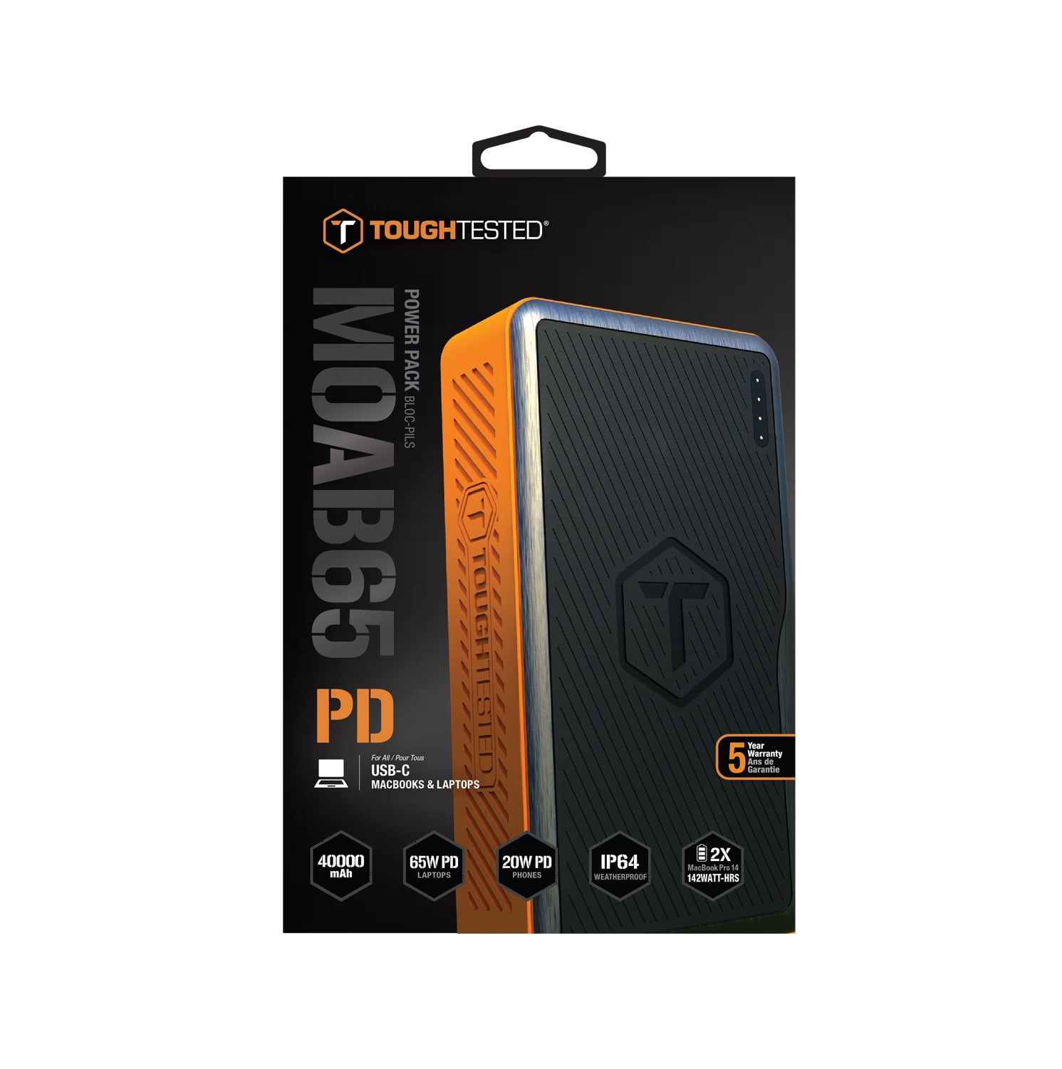 ToughTested MOAB 65 40,000mAh Rugged Power Bank with 65W & 20W Dual USB-C PD, USB-A QC3.0, IP64 Weatherproof, Pass-Through Charging & 5-Year Warranty for Laptops, Smartphones, Travel & Outdoor Use
