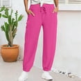 thumbnail image 2 of Pull on Pants for Women, Audhol Women's Linen Wide Leg Pants Casual Loose High Waist Beach Haren Pants Pockets Women's Pants Casual Hot Pink S, 2 of 7