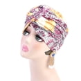 thumbnail image 2 of Turbans de Style Bohème pour Femmes Conception Élastique Couvre-Chef Bonnet Plissé Tête de Mort à la Mode Couvre-Chef Tourbillonnant Rouge, 2 of 4