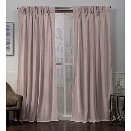 Exclusive Home Rideaux en Velours à Plis Pincés, Panneau de Rideau, 52x108, Rose Pâle, 2 Panneaux