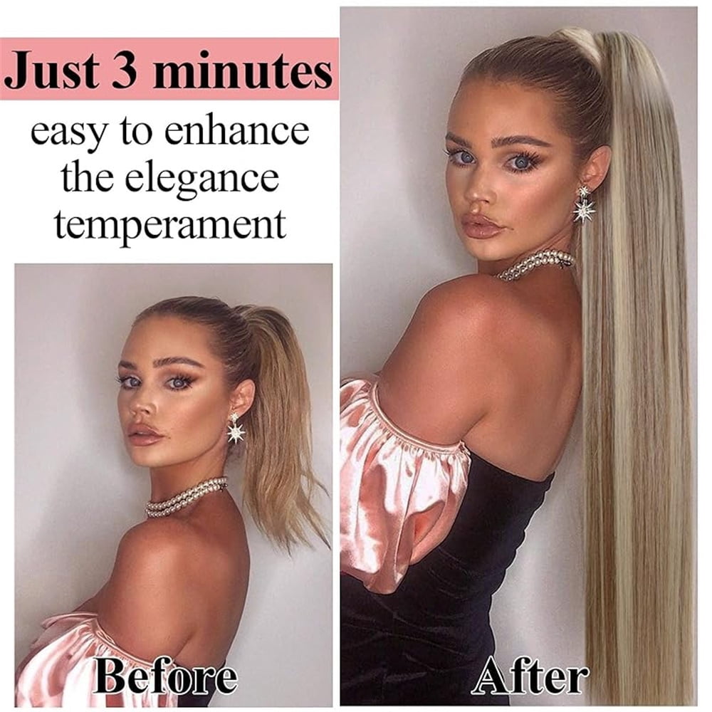 P8/613 Highlights Blonde Ponytail Extension 16-26 Inches Real Human Hair Straight Drawstring Ponytail Hairpiece