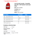 thumbnail image 2 of Left Tail Light Assembly - Compatible with 2005 - 2009 Hyundai Tucson Sport Utility 2006 2007 2008, 2 of 2