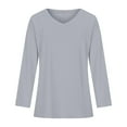 thumbnail image 5 of gakvbuo Fall Women Casual Solid Long Sleeve Shoulder Drop V-Neck T-Shirt Blouse, 5 of 5