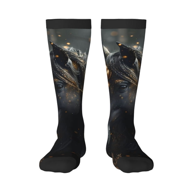 Balery Black And Gold White Horse Calcetines novedosos Calcetines deportivos Calcetines hasta la rodilla Calcetines de algodón Calcetines originales y geniales
