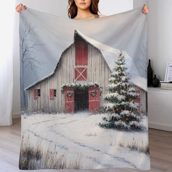 RKSupls Christmas Throw Blanket,Soft Warm Fannel Farmhouse Barn Blankets Gift for Home Bed Sofa Couch Decor,50x60 in