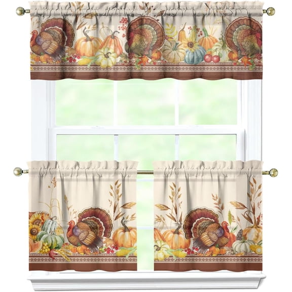 Thanksgiving Kitchen Curtains and Valance Set of 3
