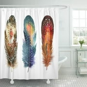SUTTOM Watercolor Vibrant Feather Boho White Bird Fly for Rustic Shower Curtain 60x72 inch