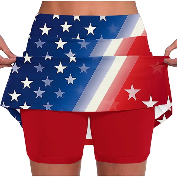 Plcasen Independent Day Women Tennis Workout Skorts High Waisted Athletic Skirts, Lightweight Golf Running Skirt