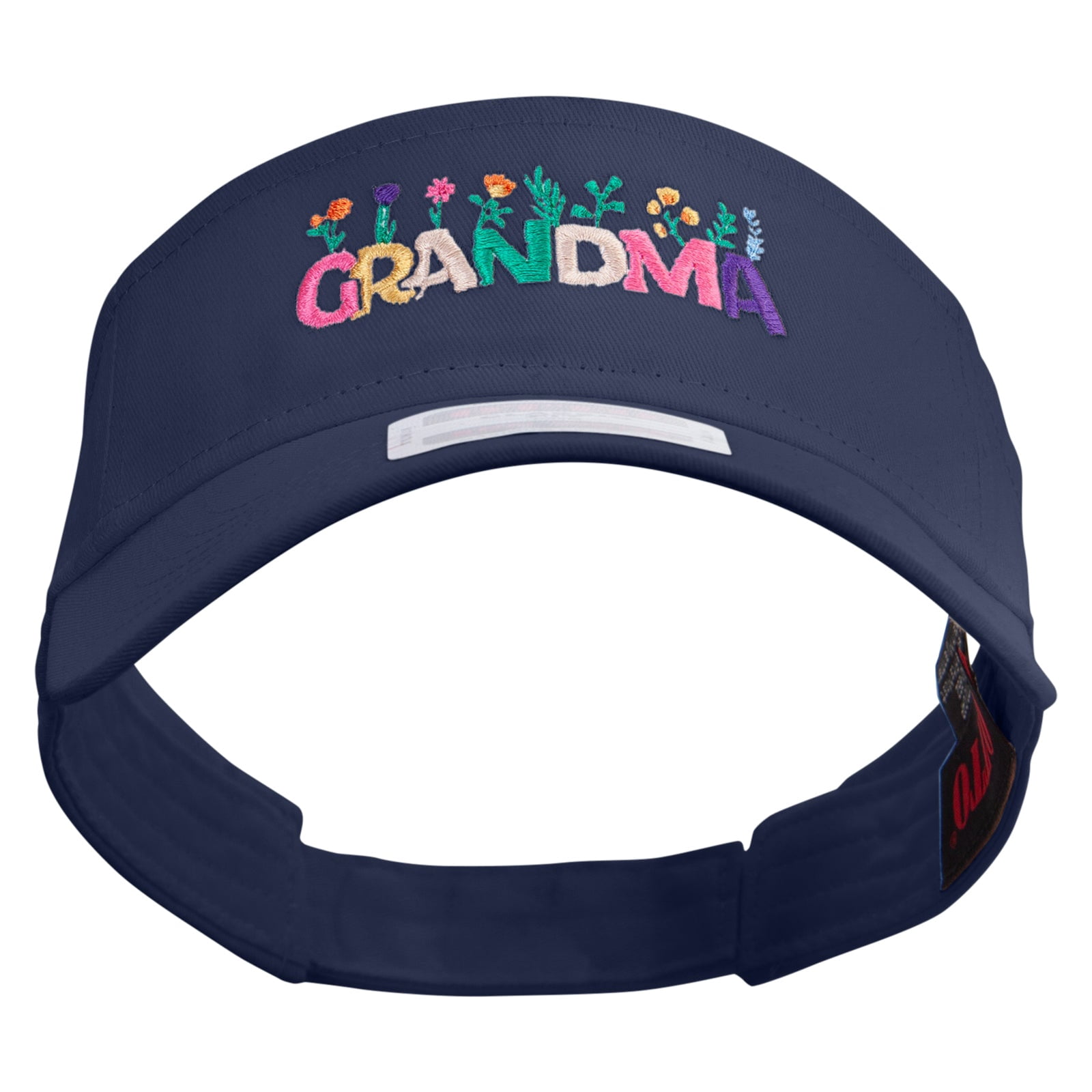Grandma with Flowers Embroidered Cotton Twill Sun Visor - Navy