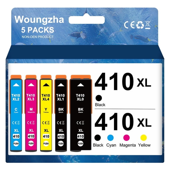 410XL 410 T410 Ink Cartridge for Epson 410 XL with Epson Expression XP-830 XP-640 XP-530 XP-630 XP-635 XP-7100(5-Pack, Black Cyan Magenta Yellow)