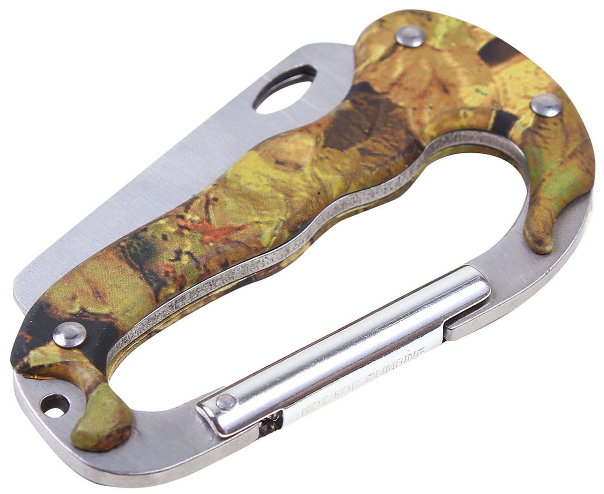 Outdoor MultiPurpose Carabiner with Pocket Knife & LED Light, Camo