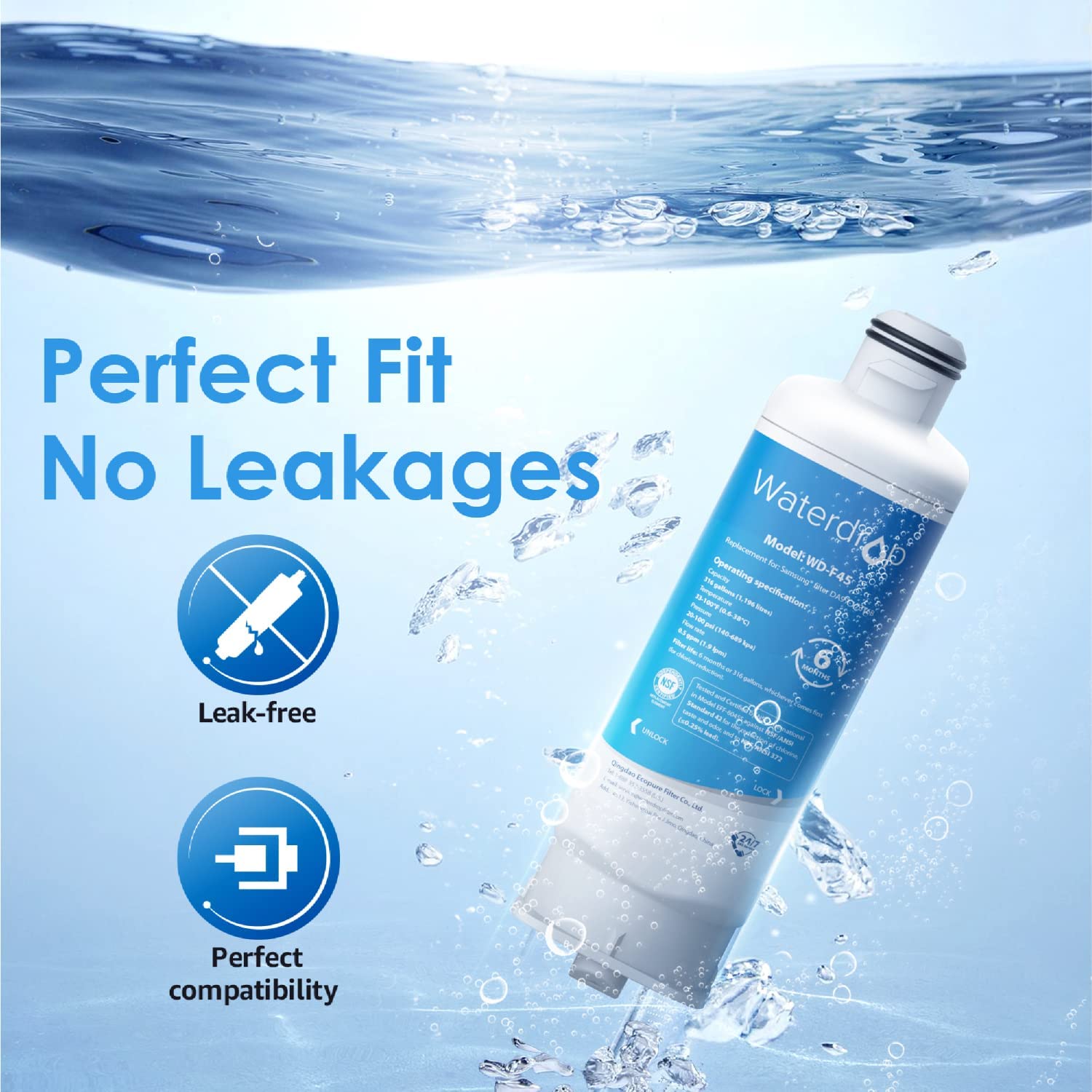 Waterdrop DA97-17376B HAF-QIN/EXP Refrigerator Water Filter, Replacement for Samsung DA97-08006C, HAF-QIN, DA97-17376B, NSF 42 Certified (2 Pack) - image 2 of 9