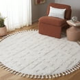 thumbnail image 2 of SAFAVIEH Moroccan Tassel Larry Geometric Shag Area Rug, Ivory, 8' x 8' Round, 2 of 12