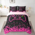 thumbnail image 2 of Manfei Boys Girls Video Game Bedding Comforter Set 7 Pieces,Abstract Plaid Gamepads Full Bedding Set Lightweight,Black Pink Fitted Sheet Flat Sheet,Luxury Bedroom Decor,Reversible, 2 of 8