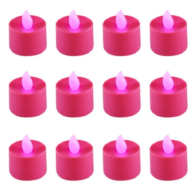 Set of 12 Flickering Pink Battery Operated LED Tea Lights 1.5"