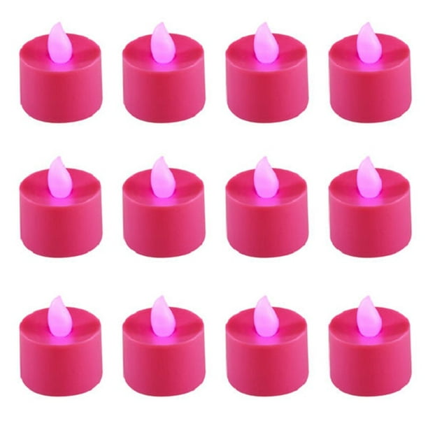 Set of 12 Flickering Pink Battery Operated LED Tea Lights 1.5