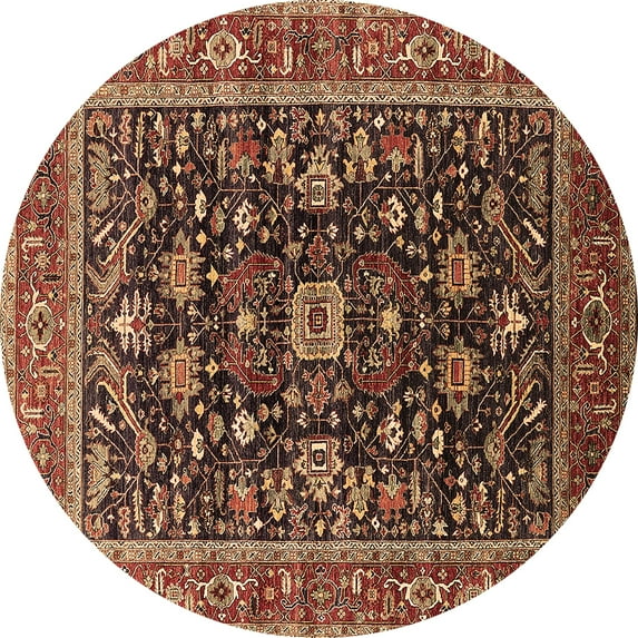 Ahgly Company Indoor Round Oriental Brown Industrial Area Rugs, 4' Round