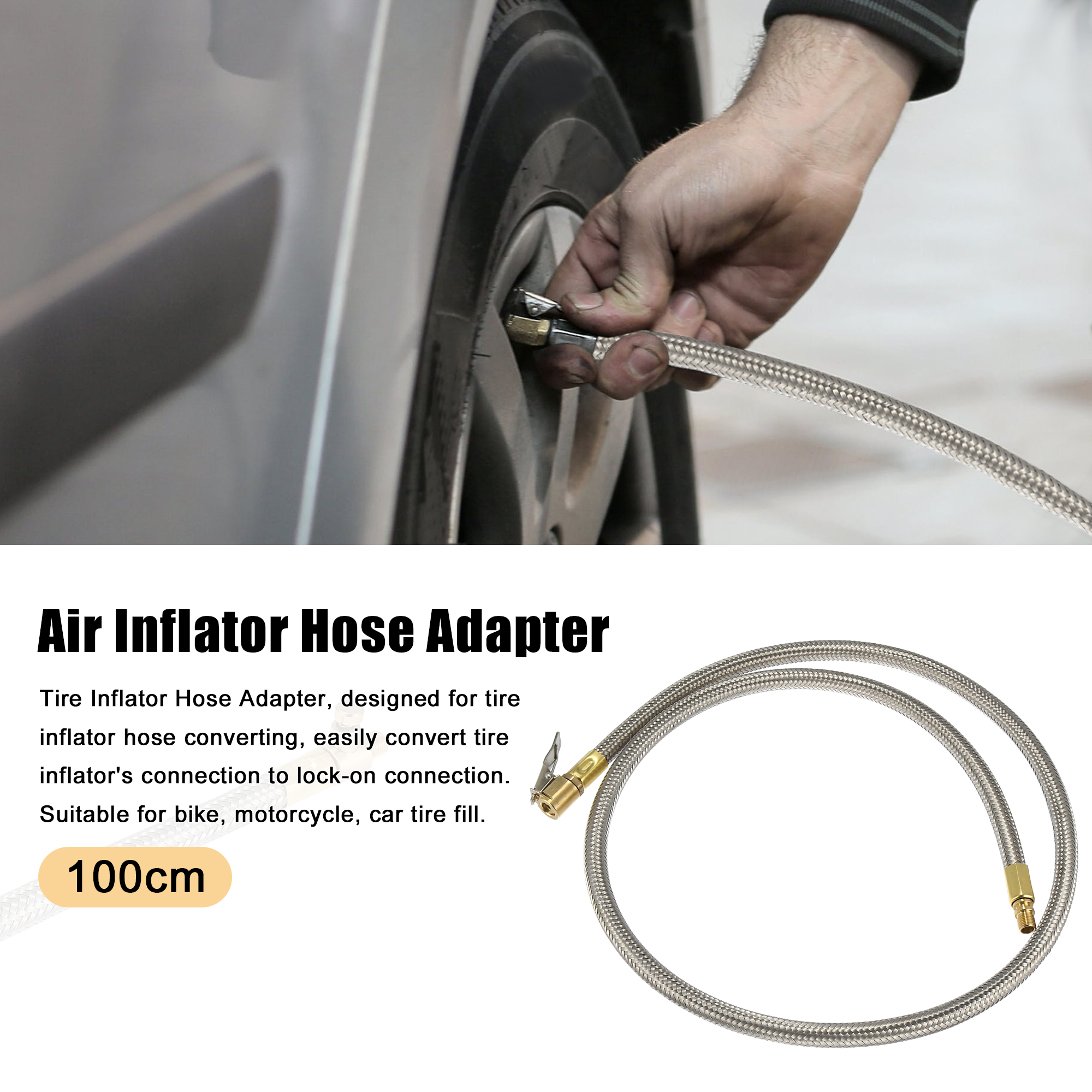 Unique Bargains Flexible Stainless Tire Valve Air Chuck Inflator Adapter 39.37"